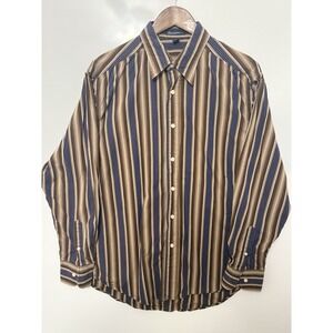 Robert Graham Men's L Button Front Shirt  Stripe 100% Cotton Classic Fit Long